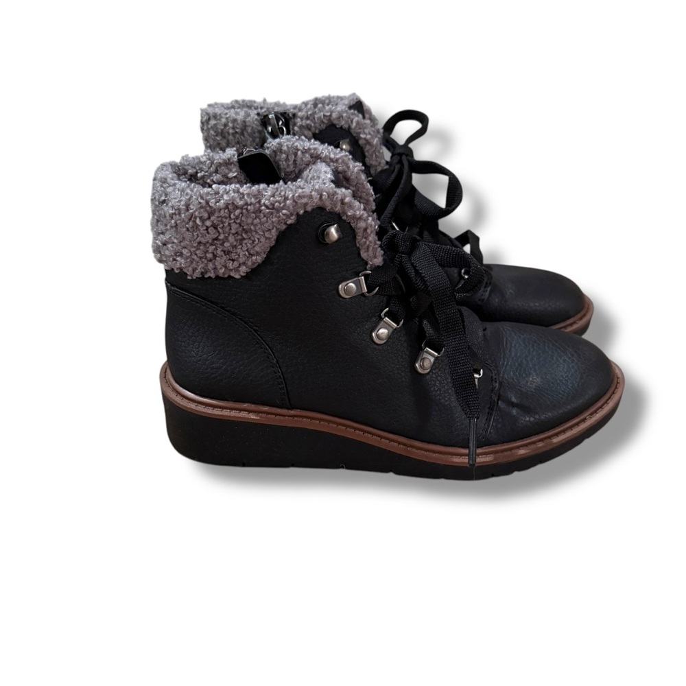 Dr. Scholl's Women's Love To Ankle Black Faux Leather Shearling‎ Booties Sz 8